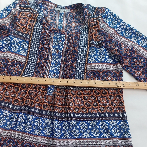 Daniel Rainn Blue and brown Patterned Blouse Womens Size S - Picture 5 of 10